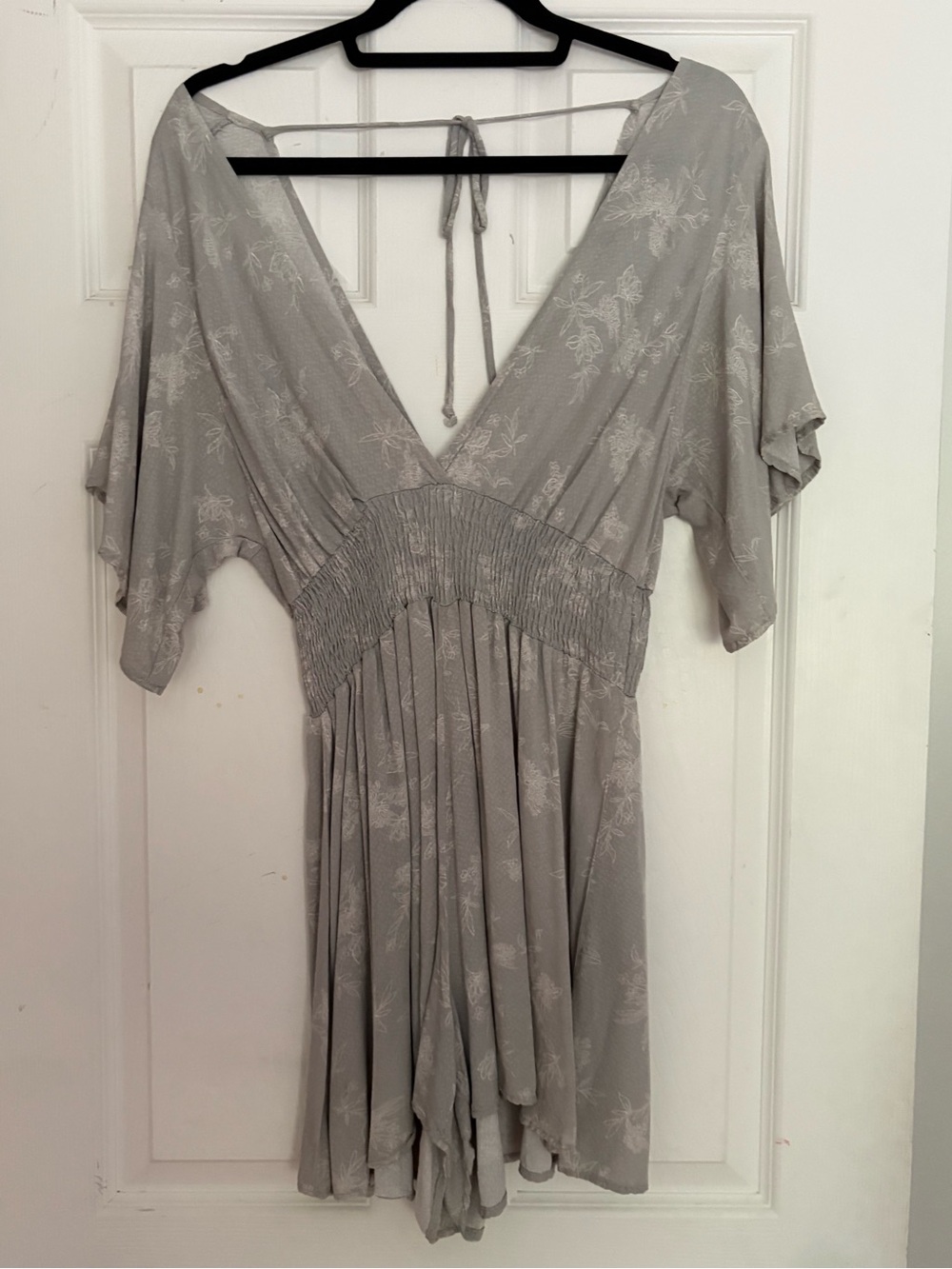 Mahina Light Gray Floral V-Neck Romper